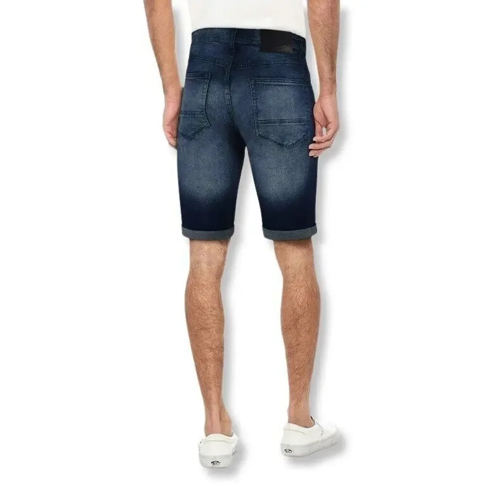 NWT X-Ray Rolled Up Men’s Bermuda Shorts Indigo Blue Distressed Faded Stretch 34